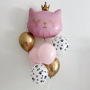 Pink Princess Cat Balloon Bouquet, Smiling Kitten Balloon, Girls Princess Birthday Party Decorations, Pink Balloon Bouquet
