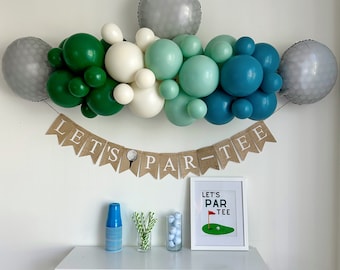 Globos para fiesta de golf / Fiesta de cumpleaños de golf / Let's Par-Tee / Fiesta de torneo de golf / Guirnalda de globos azul y verde / Guirnalda de globos neutros
