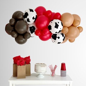 Cow Party Balloon Garland, Baryard Balloon Garland, Farm Party Decorations, Cow Print and Red Balloon Backdrop