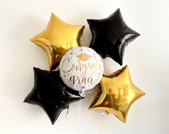Congrats Grad Ballon Dekorationen, Abschlussfeier Dekor, Grad Party Ballons, Graduierung Bild Ballons, Schwarz und Gold Graduierung