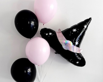 Witches Hat Balloon Collection, Halloween Balloon Decor, Haunted House Decorations, Halloween Party Decor, Pink and Black Witch Hat