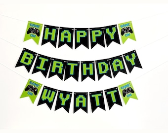 Personalisierte Videospiel-Geburtstags-Party-Banner | Retro Videospiel Banner | Gamer Themed Geburtstagsbanner | Game Controller Geburtstagsbanner