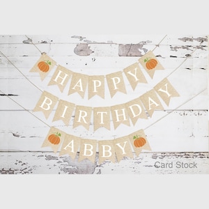 Gepersonaliseerde Happy Birthday pompoen banner, kartonnen banner, herfst verjaardagsfeestje decoraties, bordje kleine pompoen verjaardagsfeestje, PB308