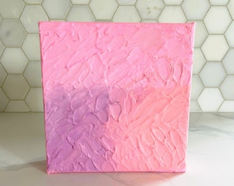 Sculpted Abstract Painting, Original Acrylic Abstract Painting, 6x6 Canvas Abstract Painting, Pink Canvas Art, Shelf Decor, Nursery Decor