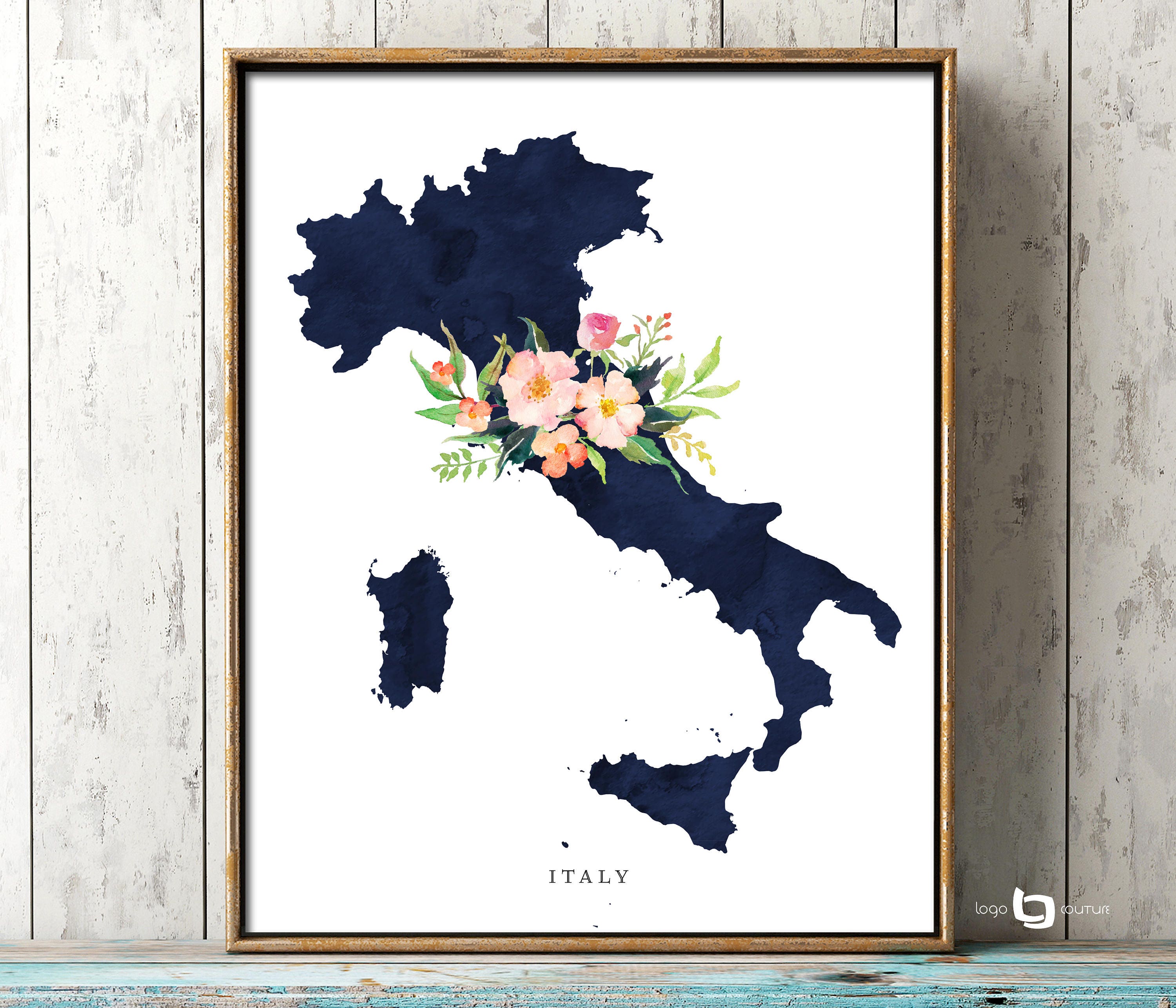 Italy Map Wall Art Italy Map Print Italy Watercolor Print Etsy
