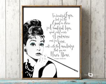 For Beautiful Eyes Quote Print, Audrey Hepburn Quote Print, Audrey Hepburn Wall Art, Audrey Hepburn Illustration Print, Wall art, Art Decor