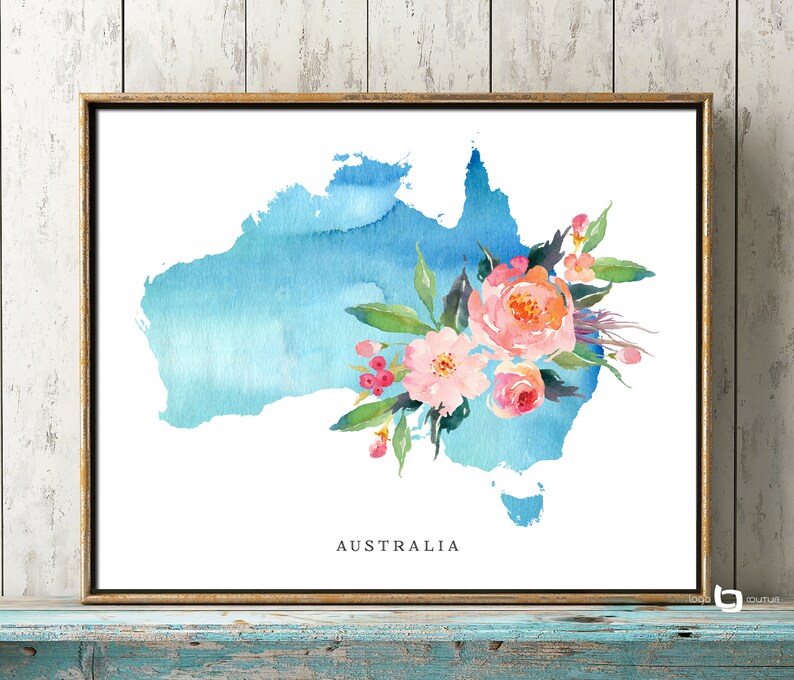 Australia Wall Art Australia Watercolor Map Australia Map Etsy