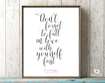 Don't Forget to Fall In Love With Yourself First Print, Carrie Bradshaw Quote Print, Sex and the City Wall art, Sex and the City Print
