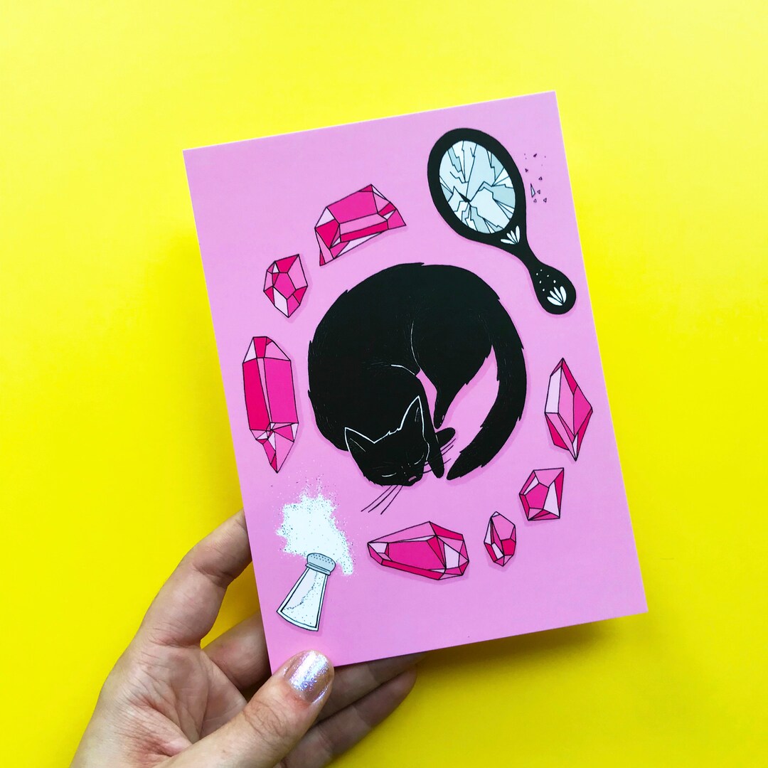 UNLUCKY Mini Print Witch Pink Magic Cat Black Cat Bad Luck Crystals ...