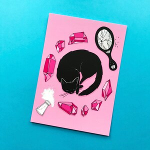 UNLUCKY Mini Print Witch Pink Magic Cat Black Cat Bad Luck Crystals ...