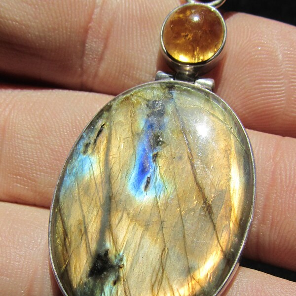 Amazing Petrol Labradorite Sterling Silver Pendant