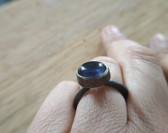 Iolite ring Hammered silver ring with iolite Rustic silver ring