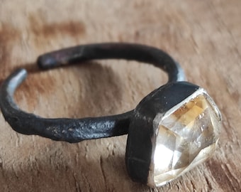 Textured silver ring with citrine Rustic citrine ring