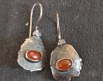 Rustic carnelian earrings Recycled silver earrings