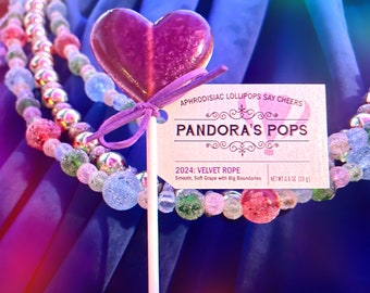 2024 APHRODISIAC LOLLIPOP: Velvet Rope.  Flavor = Grape. Holiday date, gift or party. Aphrodisiac fun