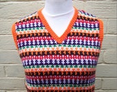 Sale Hand Knit Fairisle Tank Vest Top, Like Paul McCartney in Magical Mystery Tour, Beatles, Fairisle Men Women Jumper, ClickClackKnits