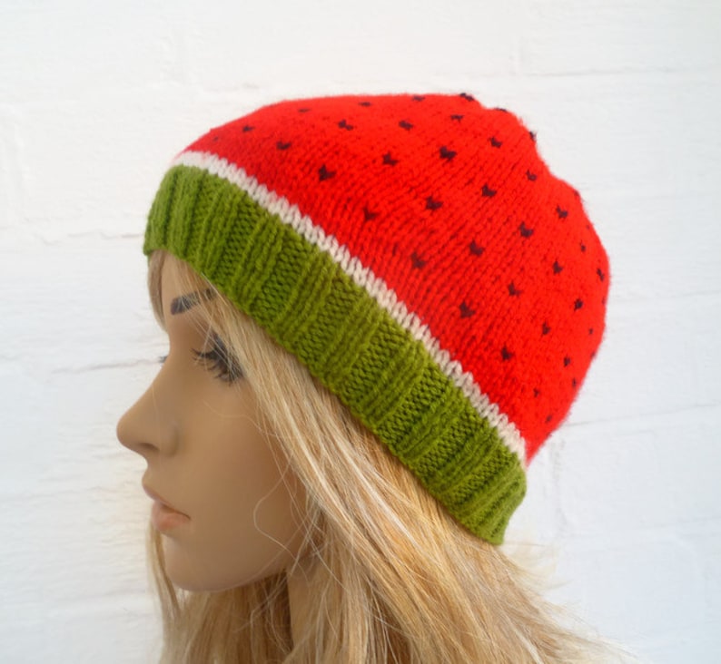 Watermelon Beanie Hat Hand Knitted Hat Women Men Water Etsy