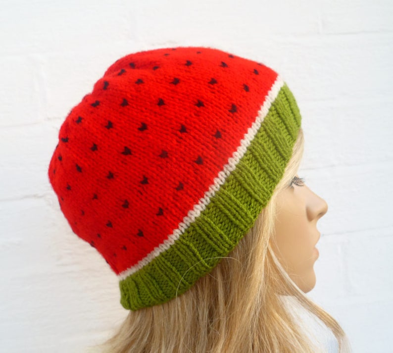 Watermelon Beanie Hat Hand Knitted Hat Women Men Water Etsy UK