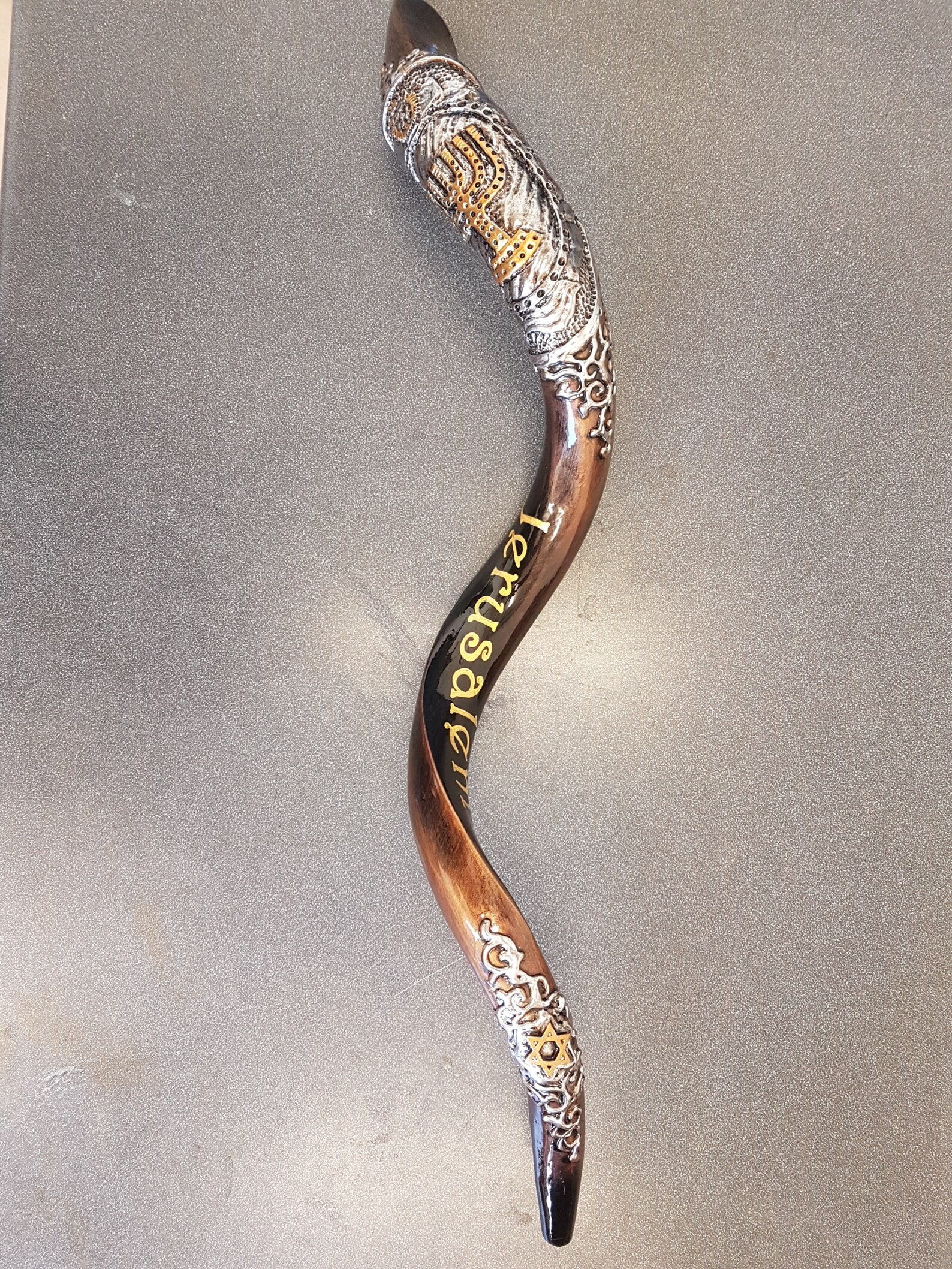 Shofar Jerusalem Menorah. 3D Relief Silver Plated. Gold Etsy