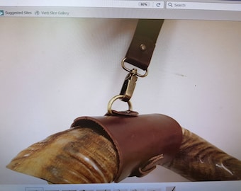 Shofar real leather carrying sling. Hand made. &quot;Old brass&quot; finish accessories.