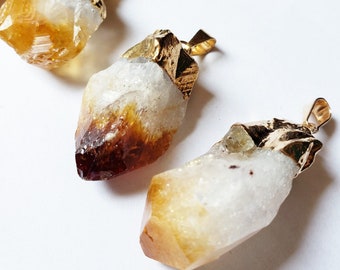 Large Raw Citrine Pendant • Gold Plated