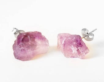Raw Crystal Earrings • Amethyst Earrings
