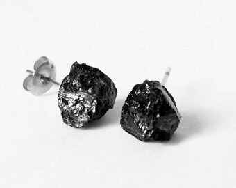 Black Tourmaline Earrings • Raw Crystal Earrings