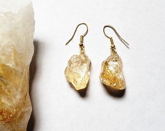 Raw Crystal Earrings • Citrine Earrings