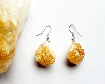 Raw Crystal Earrings • Citrine Earrings