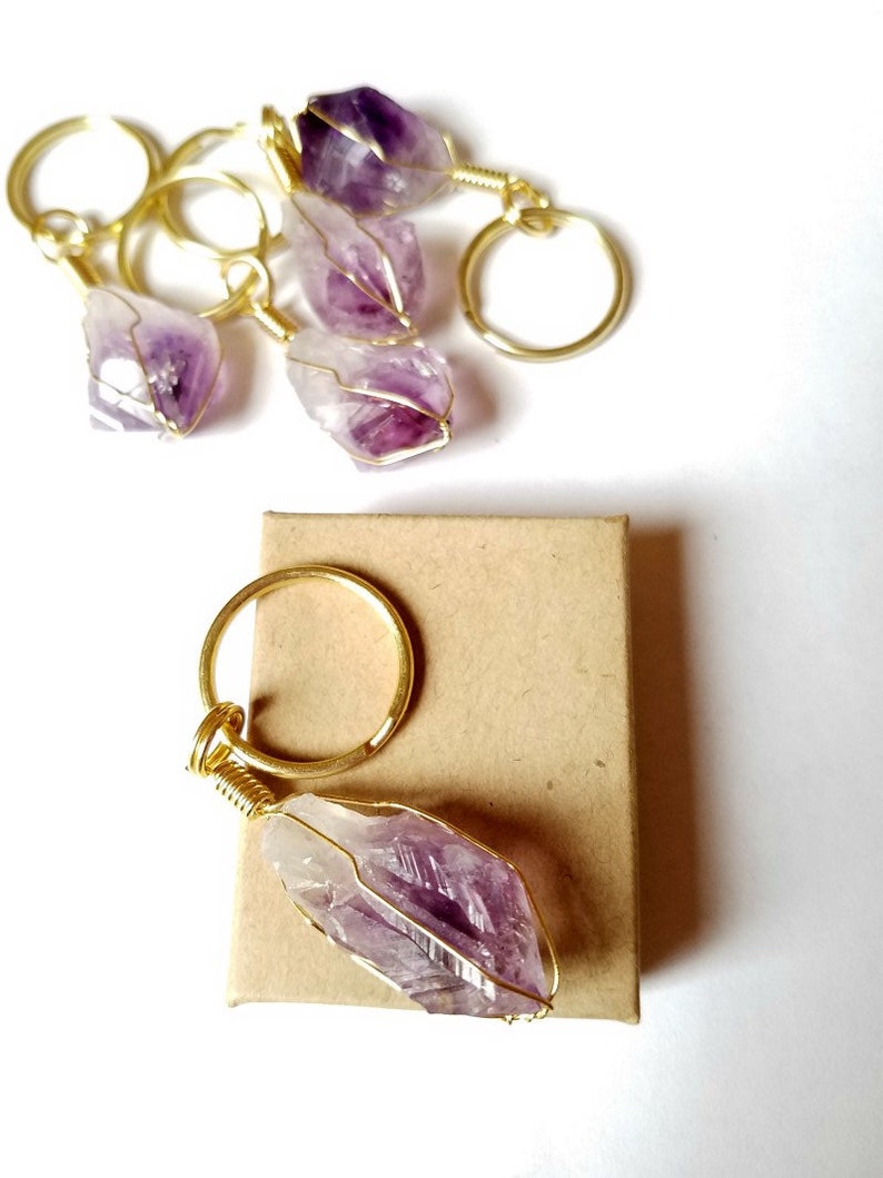 Raw Crystal Keychain Amethyst Keychain Birthday Gifts image 3