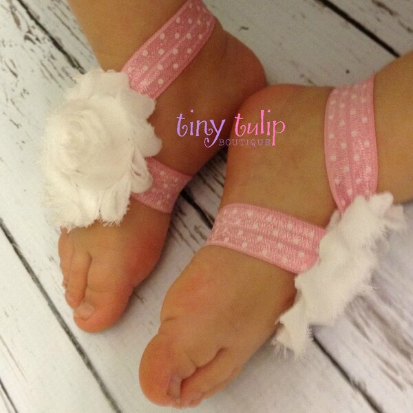 Baby Barefoot Sandals..Pink Polka Dot Sandals..Newborn Sandals...Toddler Sandals