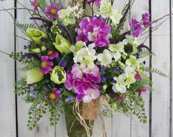Hydrangea Wreath - Door Pocket Wreath - Spring / Summer Wreath - Pail Wreath - Mothers Day Wreath - Front Door Decor - Easter Wreath