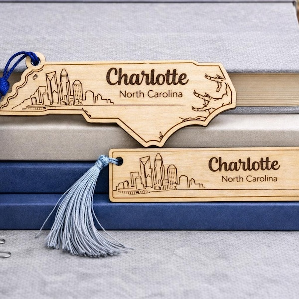 Charlotte NC Custom Engraved, Laser Cut Bookmark- CLT Fridge Magnet- Souvenir, Keepsake