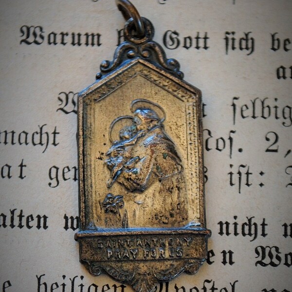 SAINT ANTHONY patron saint of lost things and souls lovely patina unusual medal charm amulet pendant jewelry lots of patina  no. 92 love