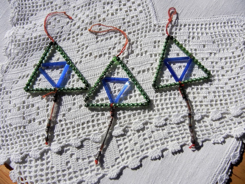 Mercury Glass Vintage Beaded Triangle Christmas Ornaments image 0