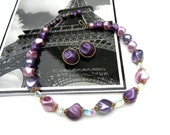Vintage Beaded Necklace and Coro Earrings: Lavender, Purple, Aurora Borealis