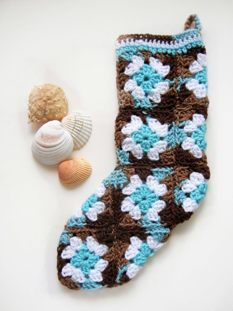 Granny Square Christmas Stocking  Hand Crocheted in image 0