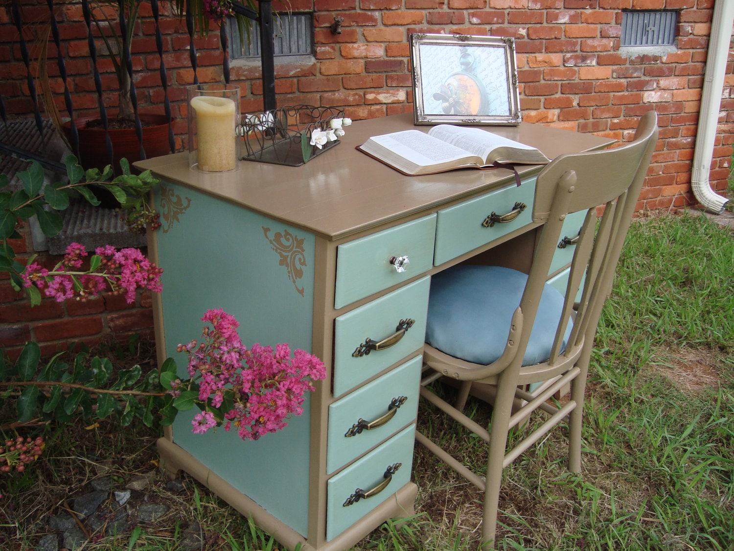 Beautiful Blue and Brown Hand Painted Desk ITEM IS SOLD Etsy