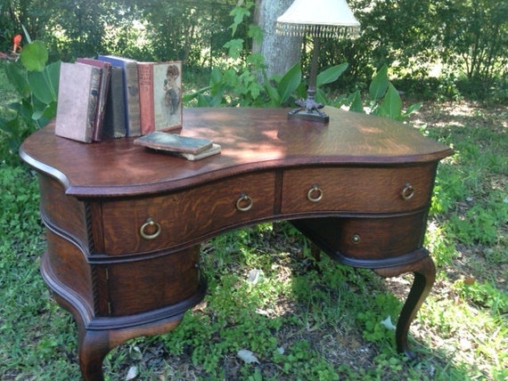 Refurbished Antique Kidney Shaped Tiger Oak Desk Sold Out Etsy