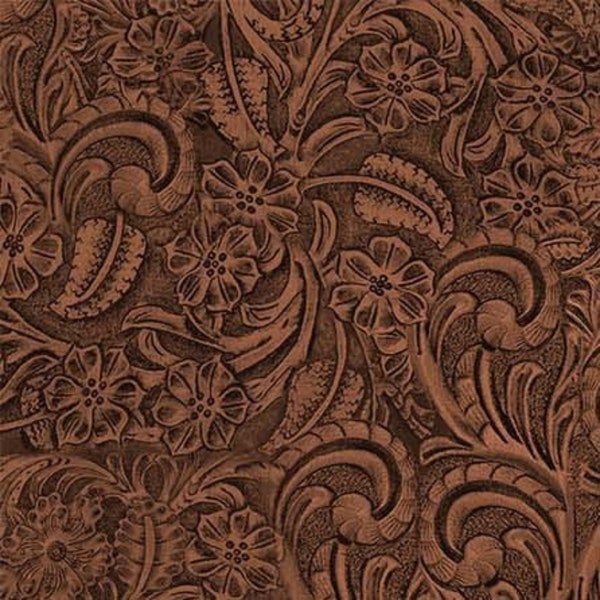 Western Basics Fabric by the Yard, Tooled Leather, Moda Fabric, Quilting Fabric by the yard, Brown 11216 15