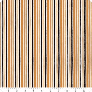 May include: Fabric with a vertical stripe pattern. The stripes alternate between black, white, and a warm, golden-brown color. The fabric is measured in inches along the bottom edge, with markings from 1 to 10.