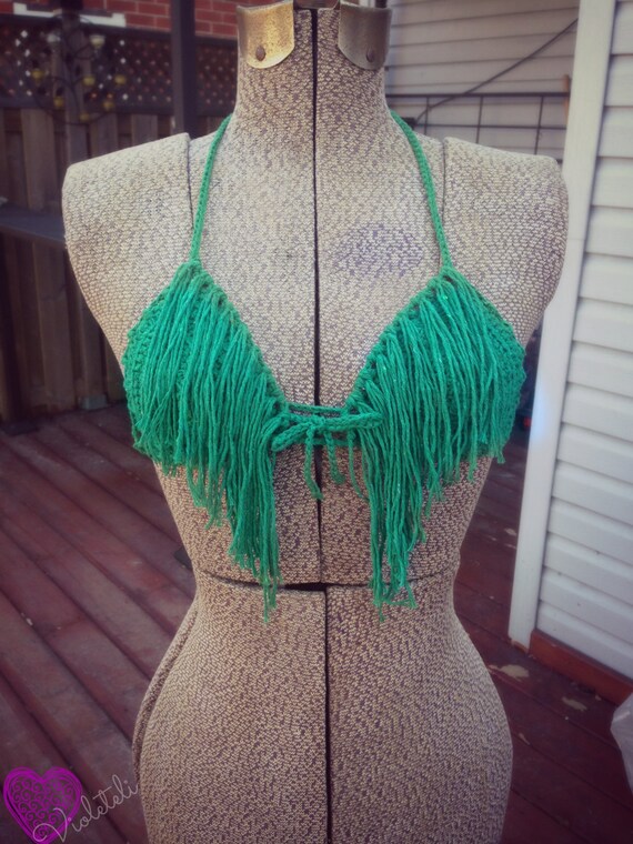 Items similar to Green Fringe Crochet Bikini Top on Etsy