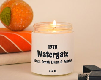 Watergate Scented Soy Candle 3.5 oz / Citrus, Fresh Linen & Peaches (Phthalate Free)