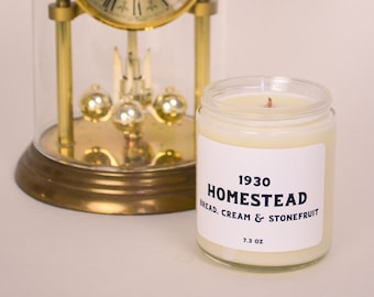 Homestead Wood Wick Scented Soy Candle 7.2 oz / Bread, Cream & Stone Fruit (Phthalate Free)