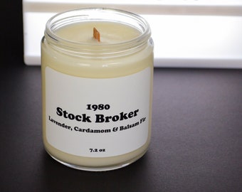 Stock Broker Wood Wick Scented Soy Candle 7.2 oz / Lavender, Cardamom & Balsam Fir (Phthalate Free)