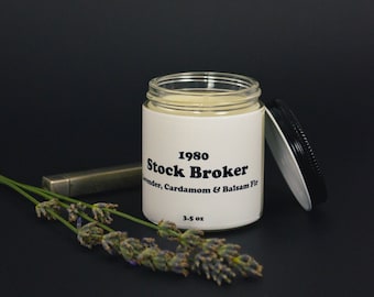 Stock Broker Scented Soy Candle 3.5 oz / Lavender, Cardamom & Balsam Fir (Phthalate Free)