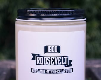 Roosevelt Scented Soy Candle 7.2 oz / Bergamot, Myrrh & Cedarwood (Phthalate Free)