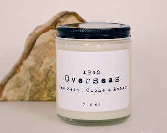 Overseas Scented Soy Candle 7.2 oz / Sea Salt, Ozone & Amber (Phthalate Free)