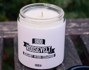 Roosevelt Scented Soy Candle 3.5 oz / Bergamot, Myrrh & Cedarwood (Phthalate Free)