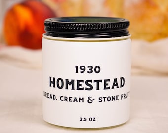 Homestead Scented Soy Candle 3.5 oz / Bread, Cream & Stone Fruit (Phthalate Free)